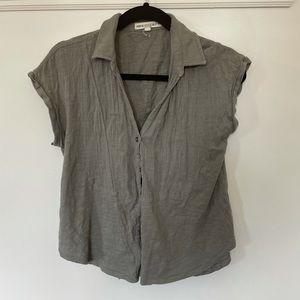 Navy Green Linen Button Down